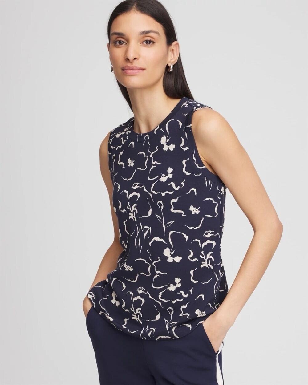 Chico’s Zenergy Women’s Soft Scuba Floral Tank Navy Size 00, XS NWT